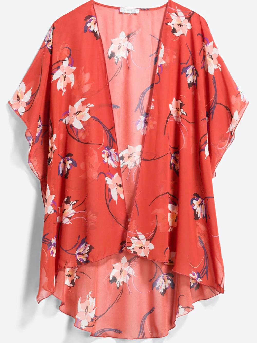 Emory Park Coral & White Floral Sheer Kimono